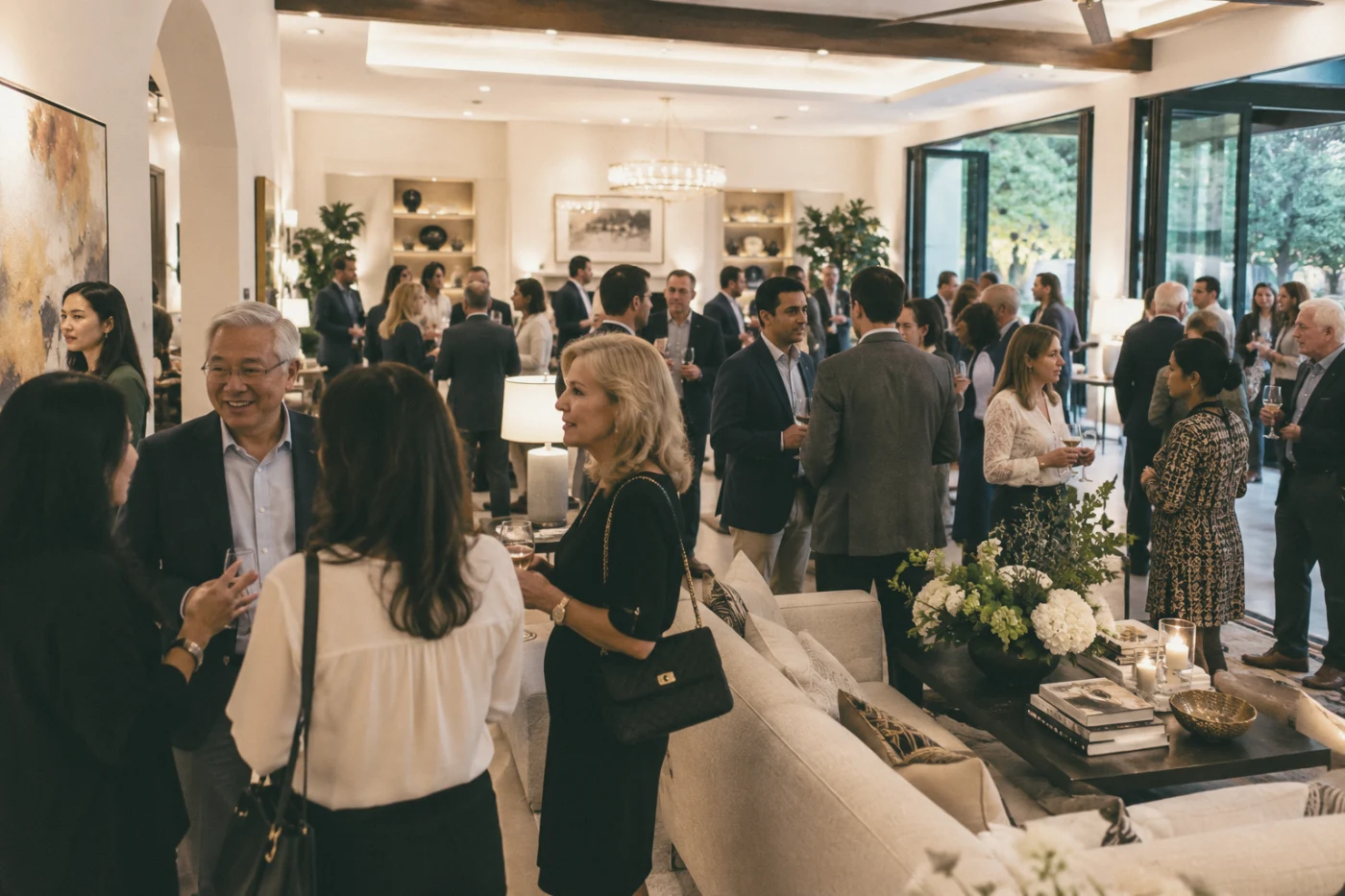 Guests in conversation in a private Austin home